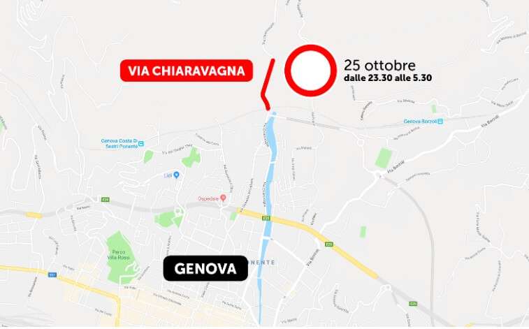 Genova, via Chiaravagna: intervento notturno per installazione passerella pedonale