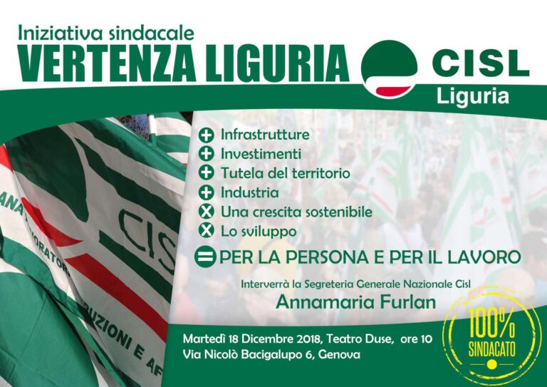 La Cisl lancia la “Vertenza Liguria”: 18 dicembre al teatro Duse di Genova