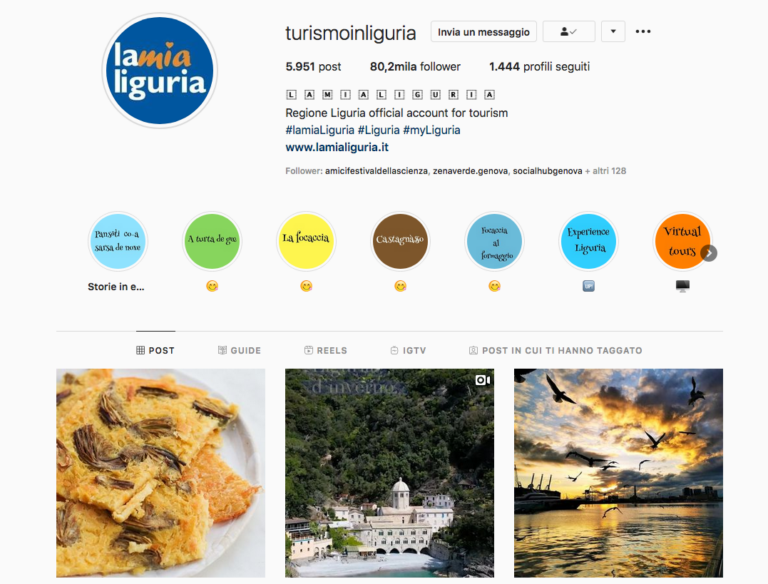 Instagram: terzo posto per “Turismo in Liguria” dietro i canali di promozione di Trentino e Sicilia