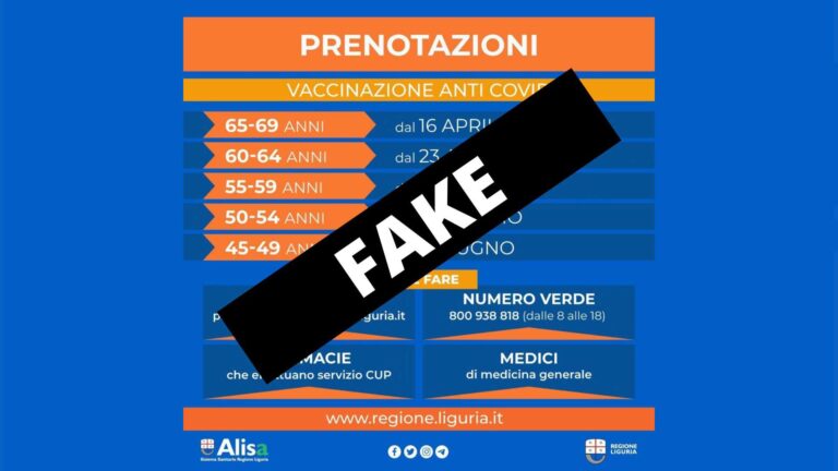 Date prenotazioni vaccini, Regione Liguria: grafica fake sui social e WhatsApp