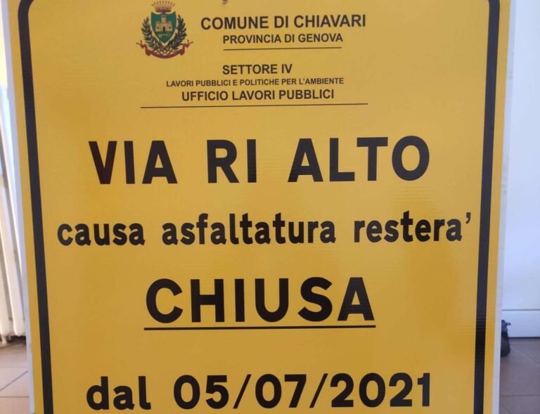 Chiavari, al via i lavori di asfaltatura a Ri Alto