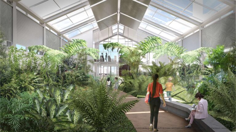 09. Serra bioclimatica la serra e (sullo sfondo) il bar spazio di incontri