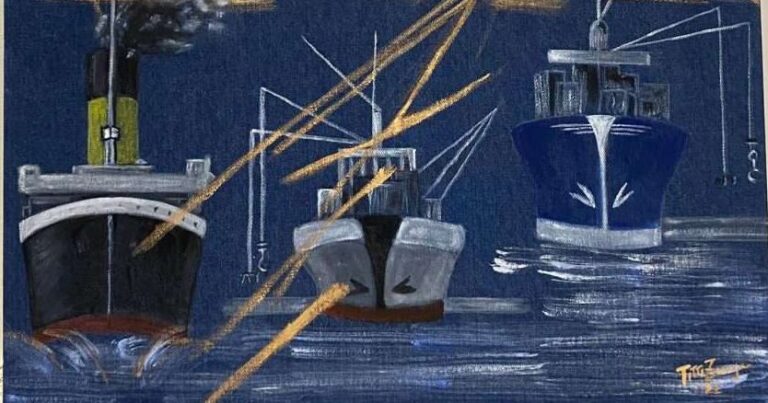 Genova: dipinti di Titti Zerega su tela jeans in mostra nella filiale Carige Bper in piazza Dante 40