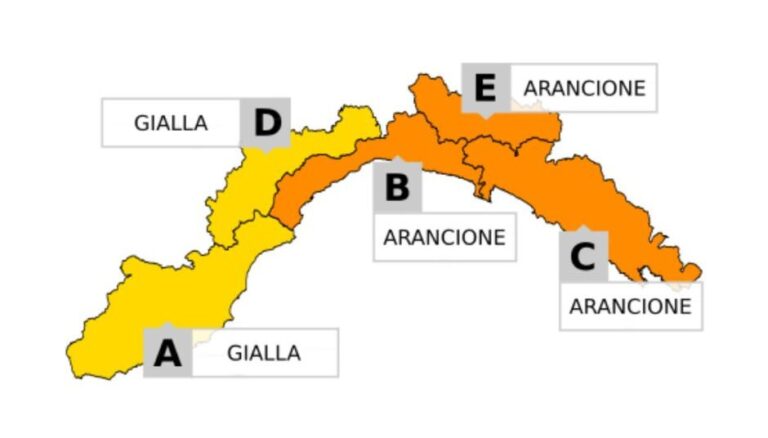 Allerta meteo in Liguria per domani, giovedì 23 ottobre, arancione sul centro-levante, gialla su centro-ponente