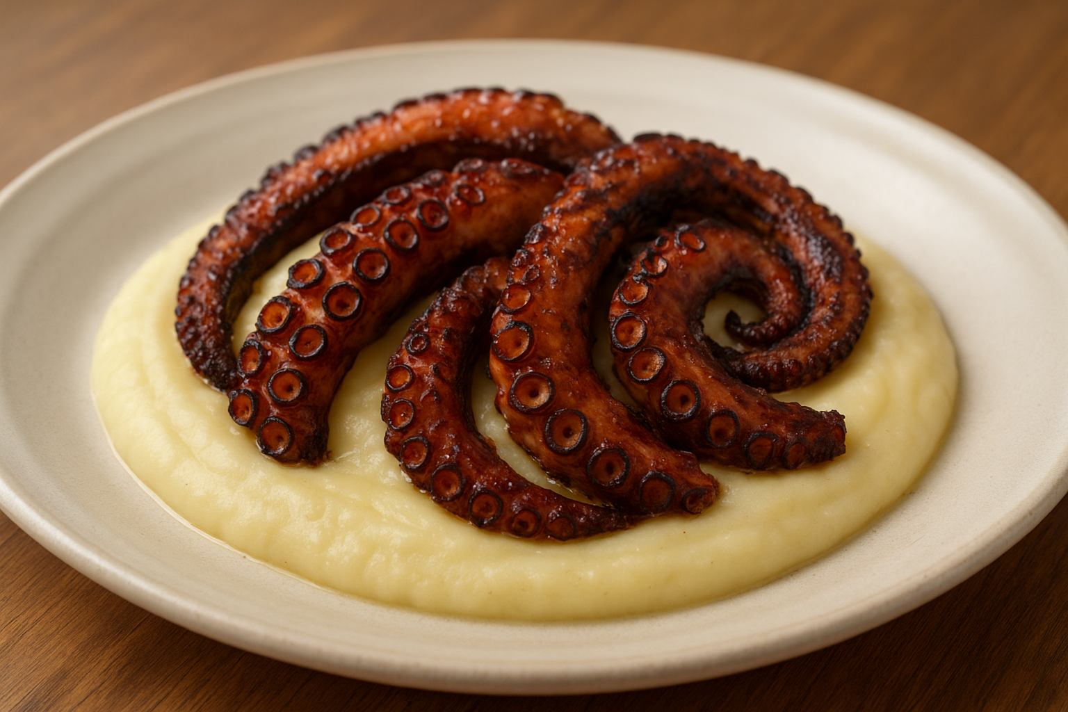 Polpo croccante su crema di patate Polpo croccante su crema di patate