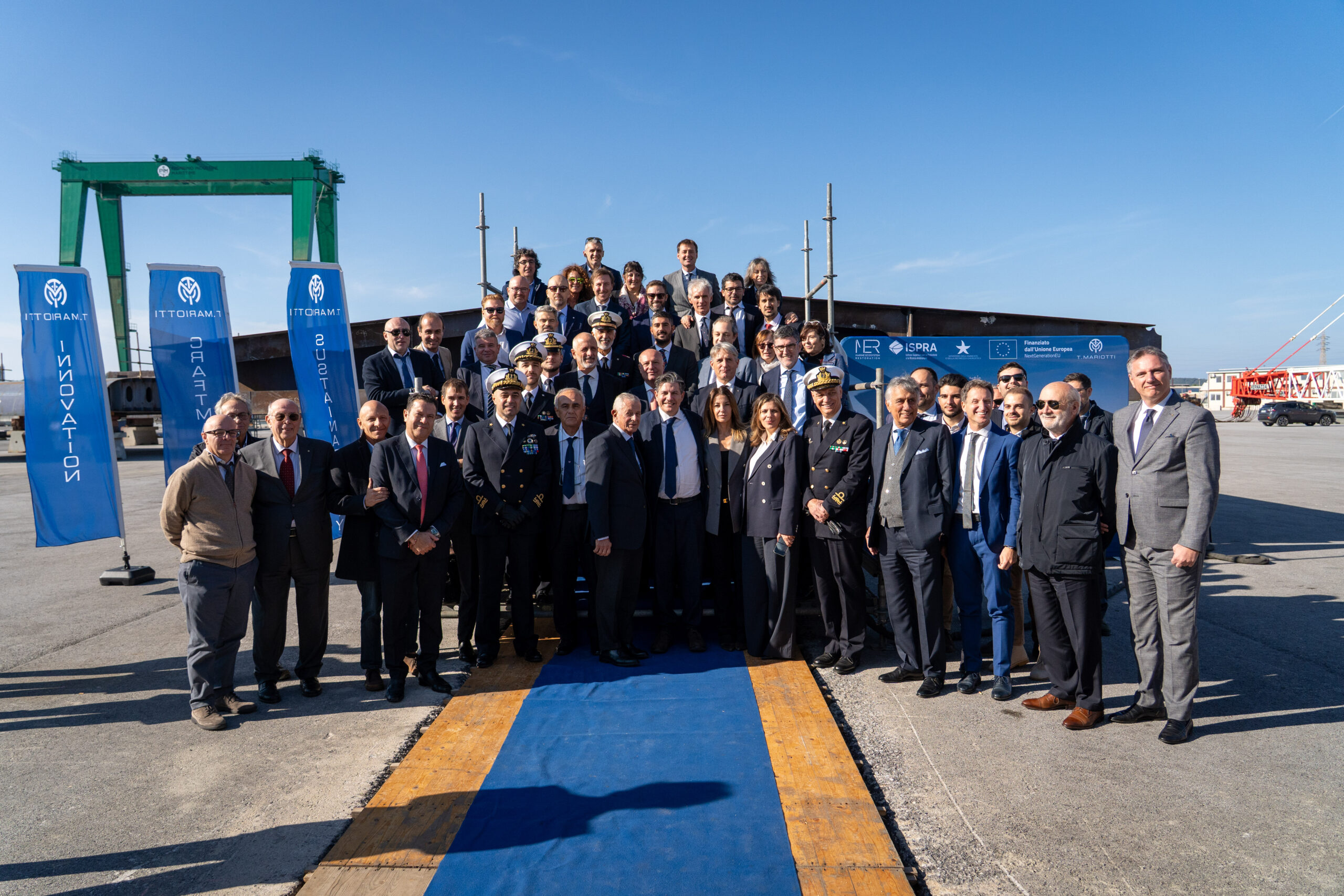 T. Mariotti: posa della chiglia e delle monete della nuova nave oceanografica Arcadia