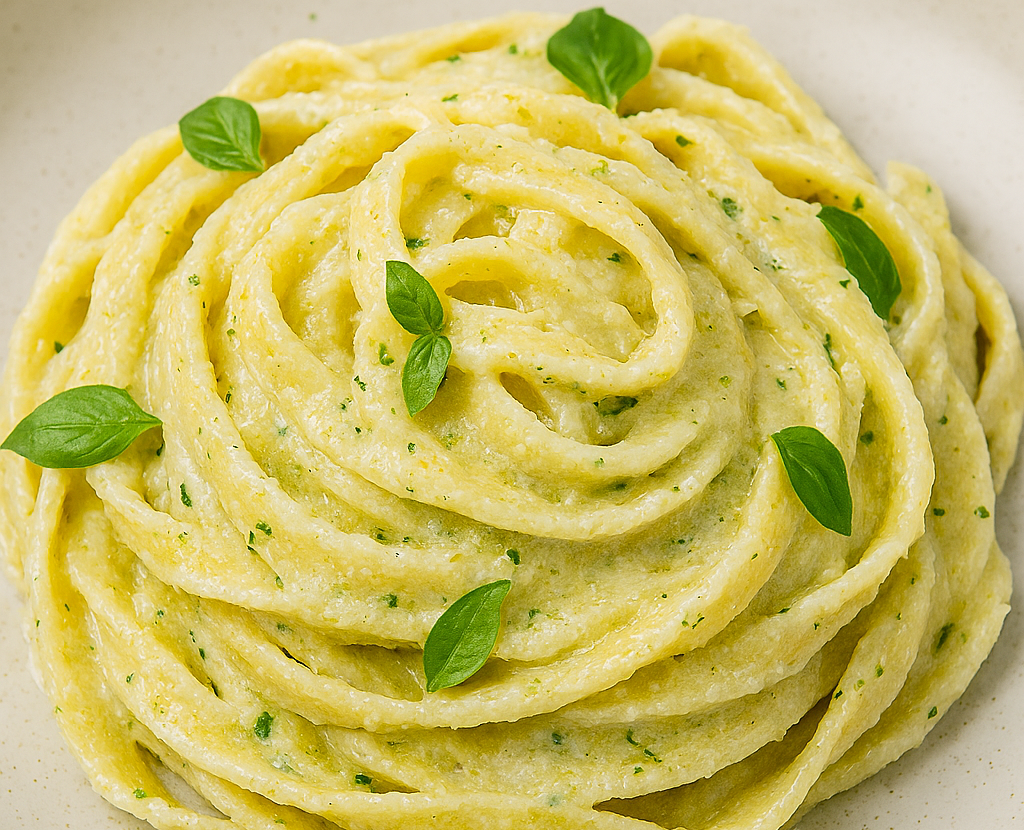 Trenette con prescinseua profumata di basilico e limone Trenette con prescinseua profumata di basilico e limone