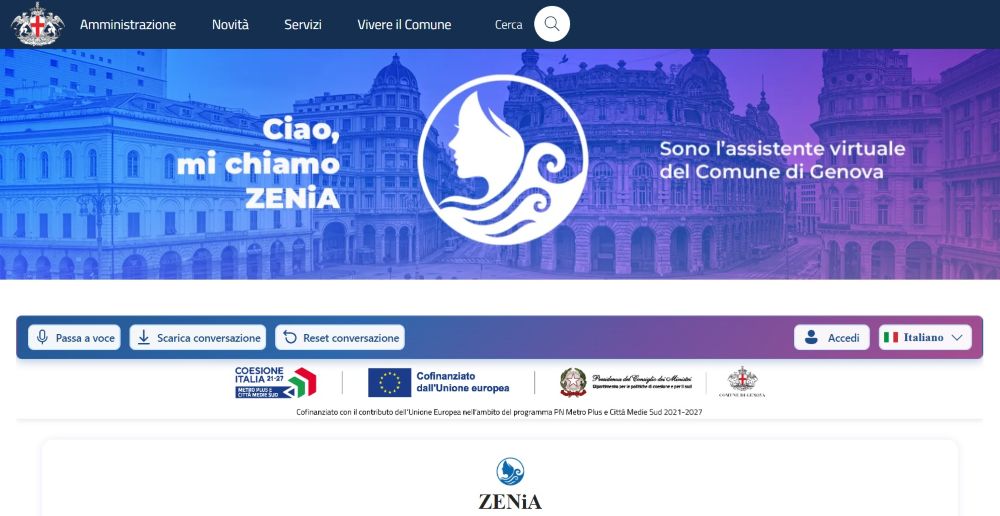 ZENiA, il Comune di Genova lancia il suo assistente virtuale
